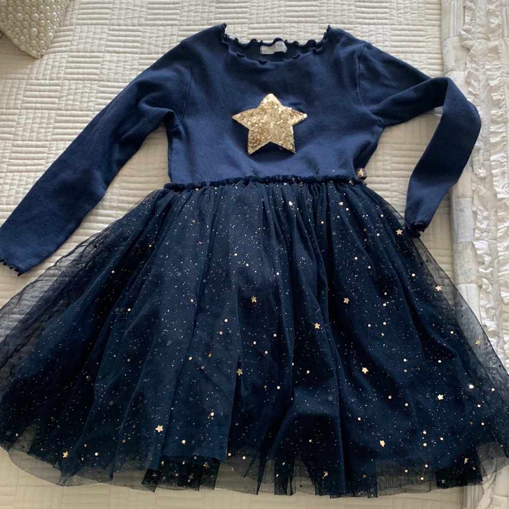 Girls dress blue with gold sparkles